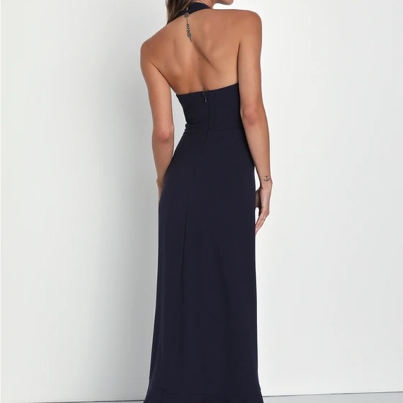 Navy Blue Ruffled Halter Maxi Dress - Picture 2 of 2